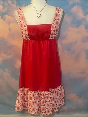 Beautiful Cherry Red/White Eyelet Embroidered Vintage-inspired Chemise Dress